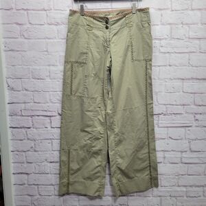 Anthropologie Sitwell Wide‎ Leg Khaki Cargo Pants Womens 8 Zig Zag Detail Boho